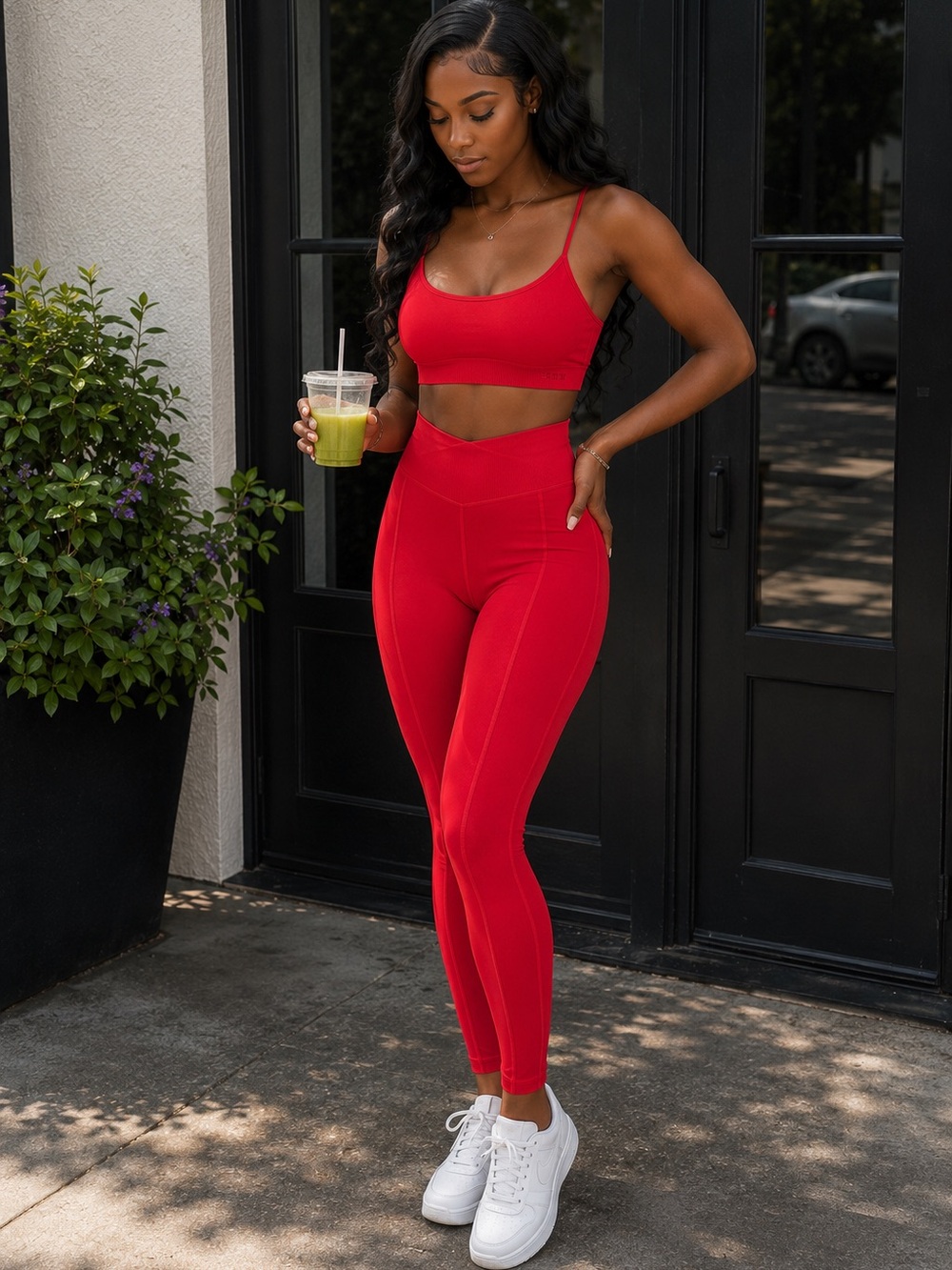 PINK Victoria’s Secret Red Seam-Detail Sports Bra & High-Waist Leggings Set